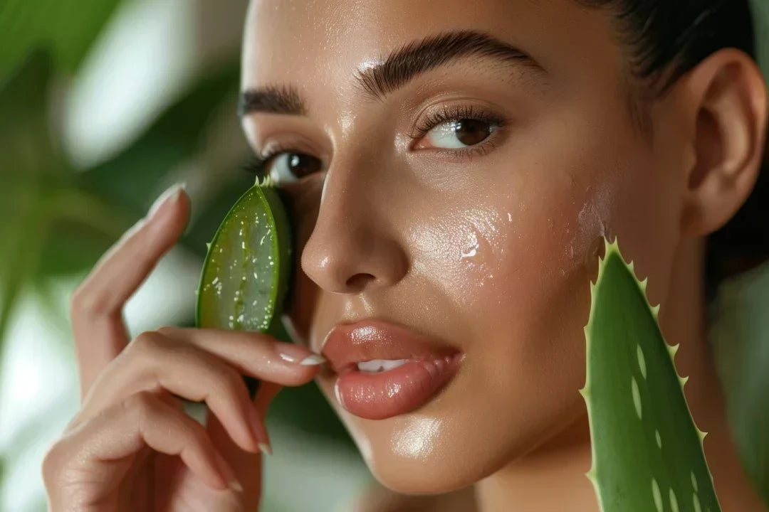 "Aloe vera gel soothing redness on acne-prone skin"