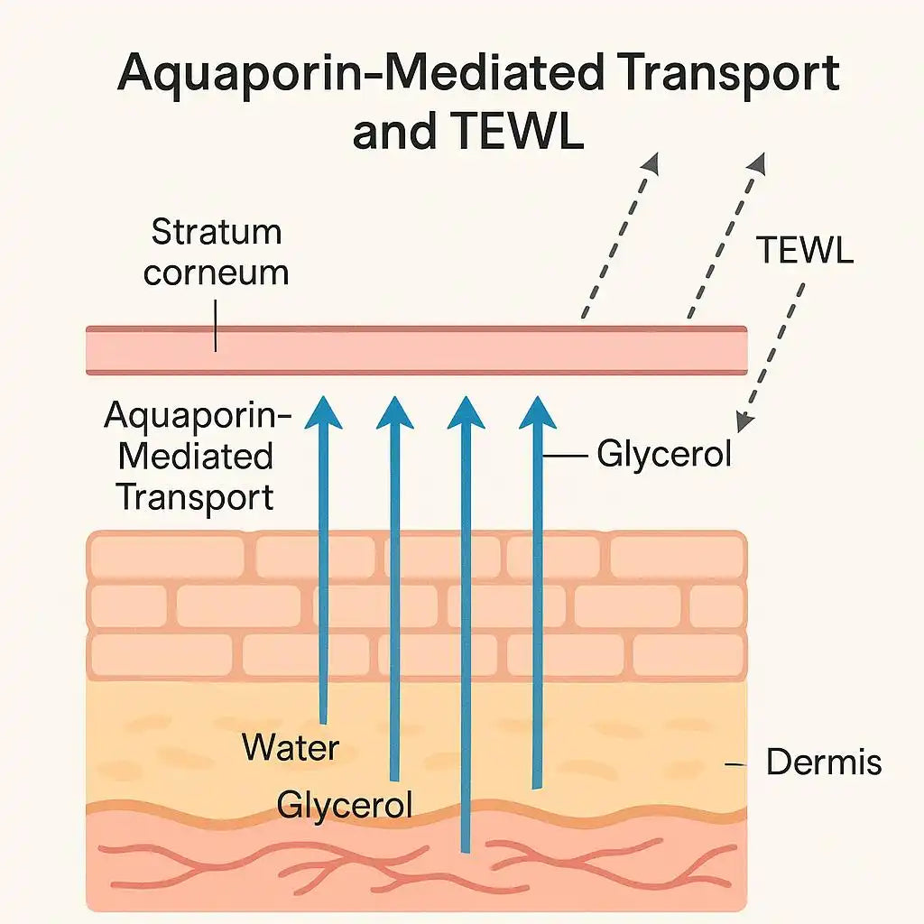 Aquaporin-3 AQP3 water and glycerol transport in skin cells