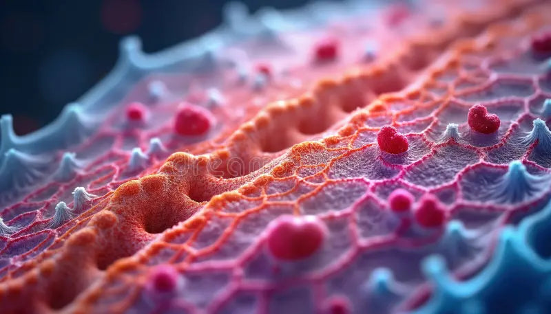 Fibroblasts in skin producing collagen and supporting dermal structure