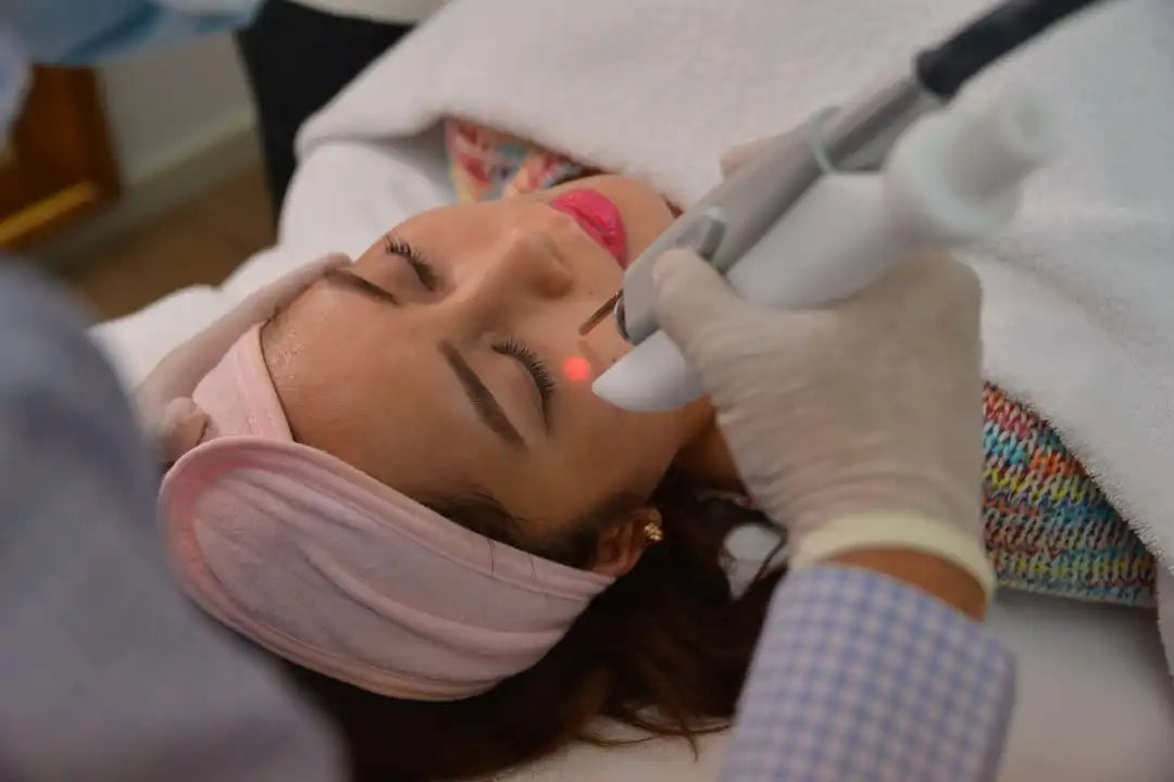 Professional skin treatment clinic with dermatologist and advanced laser equipment