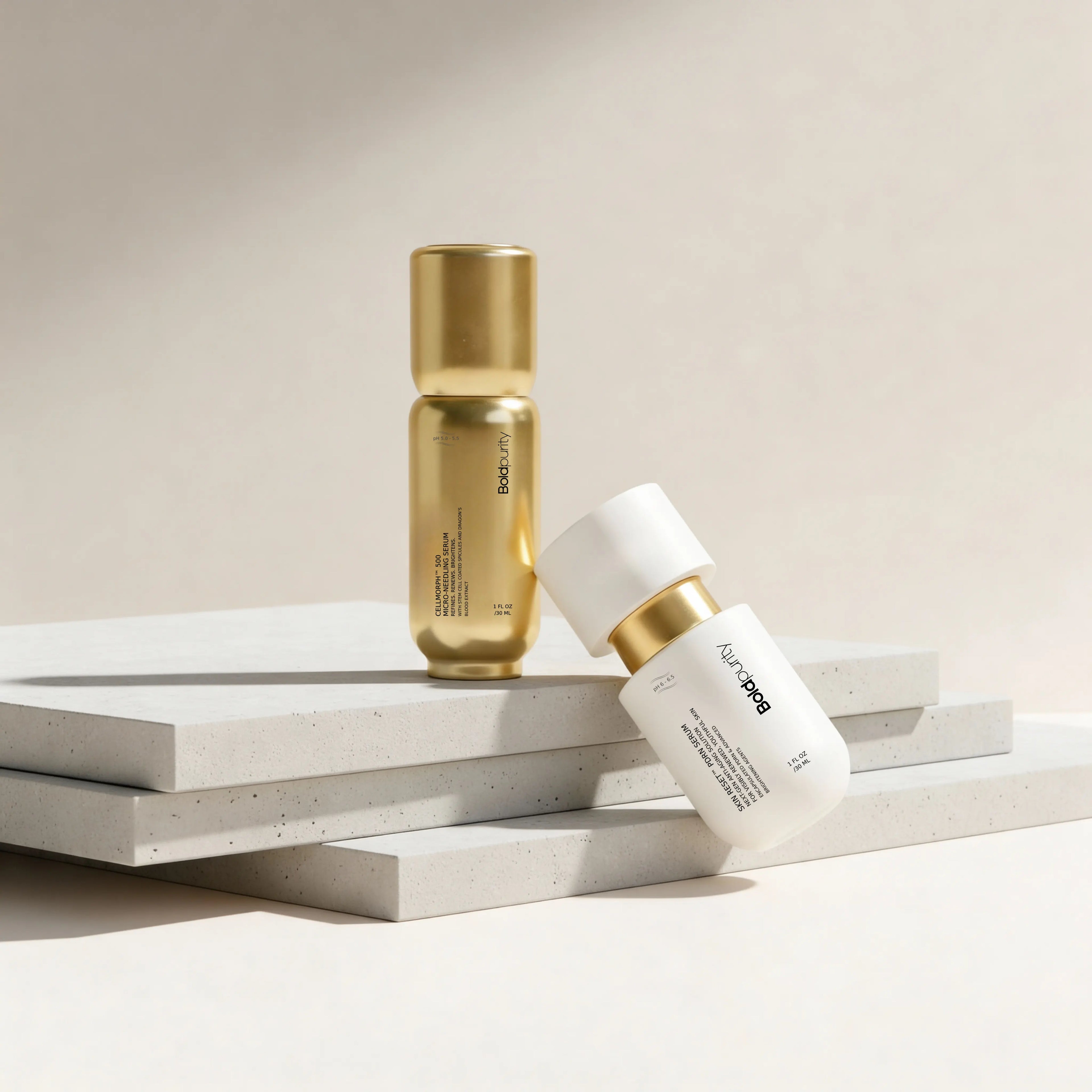 SkinReset™ PDRN Serum and CellMorph™ 500 Spicule Serum for layering with retinol and vitamin C in a skincare routine